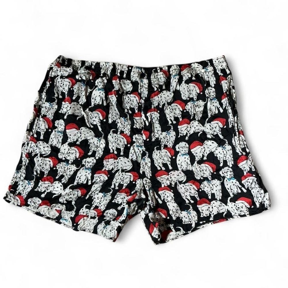 ADDICTION Mens Black Dalmatian Santa Hat Pajama Lounge Shorts 100% Silk